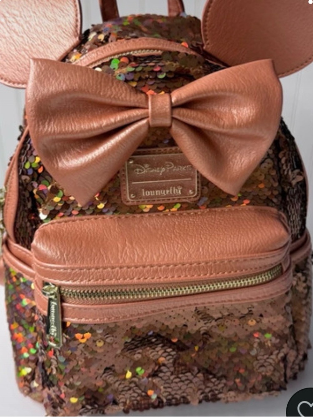 Loungefly Rose Gold Sequin Mini Backpack with Bow